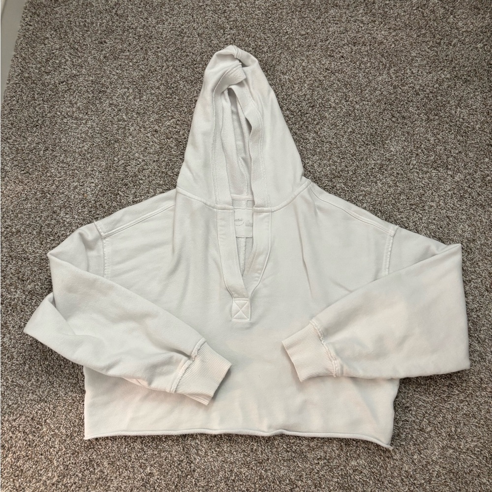 Aerie White cropped French terry hoodie medium